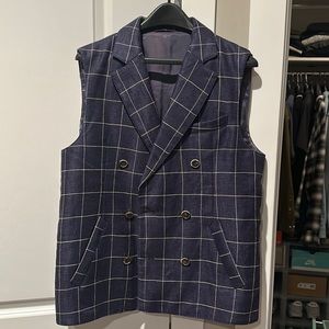 Suitsupply men’s pure linen double breasted windowpain vest size 42.